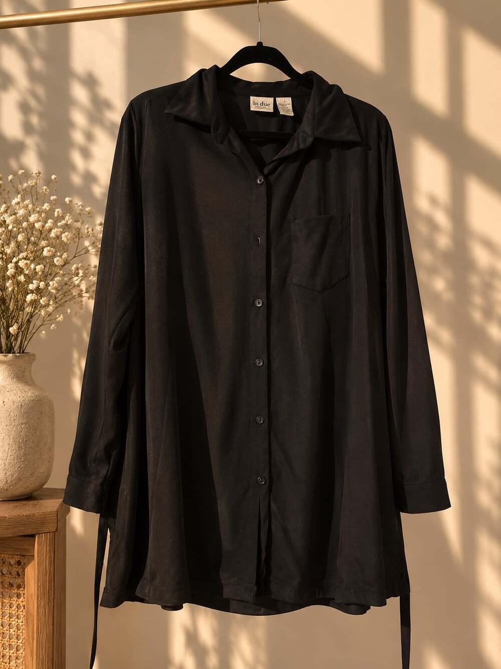 Due Time  maternity Black Long Sleeve Button-Down Shirt Dress with back tie